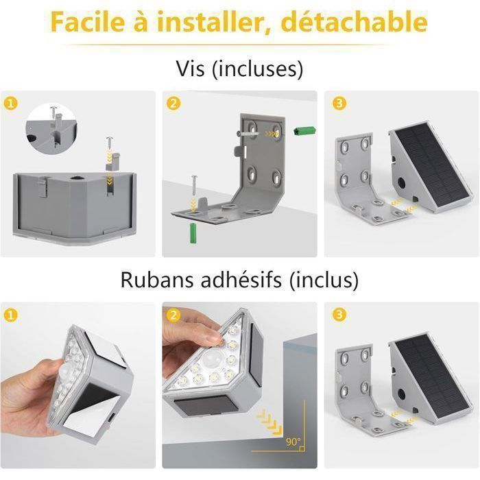 2 luces solares para escaleras, iluminación LED solar exterior para escaleras de 300 lúmenes con sensor de movimiento.