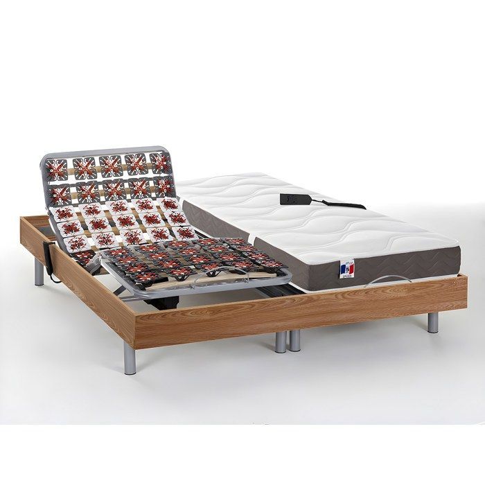 Cama eléctrica de relajación con base de láminas y colchón de látex 100% de 3 zonas - 2 x 70 x 190 cm - Natural claro - JUPITER de YSMÉE