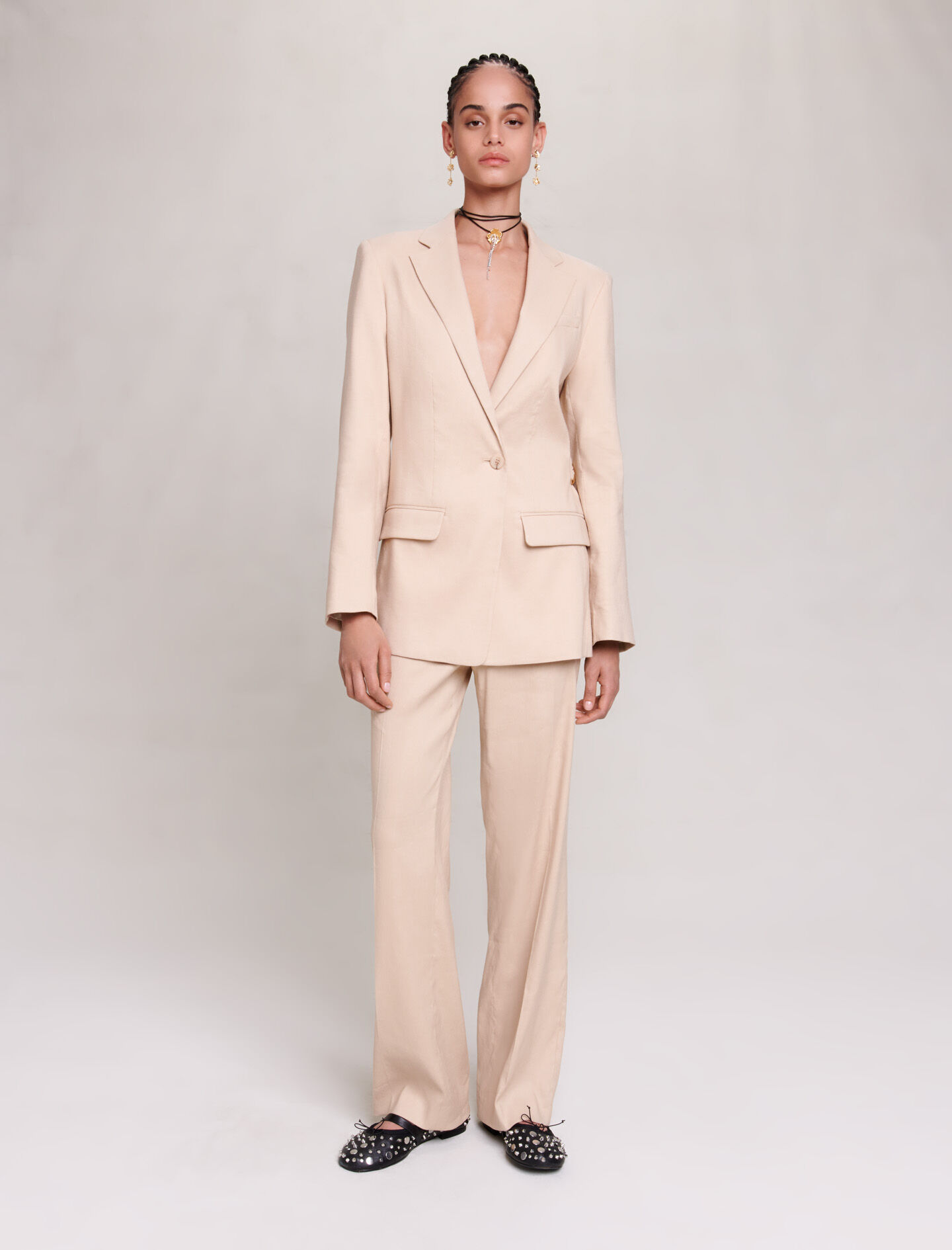 Beige linnenmix jas