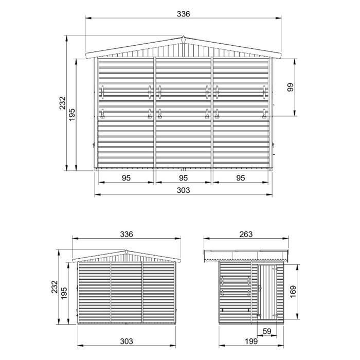TIMBELA M150B Holz-Pavillon - 6,03 m² - H232x336x263 cm - Kiefer/Fichte