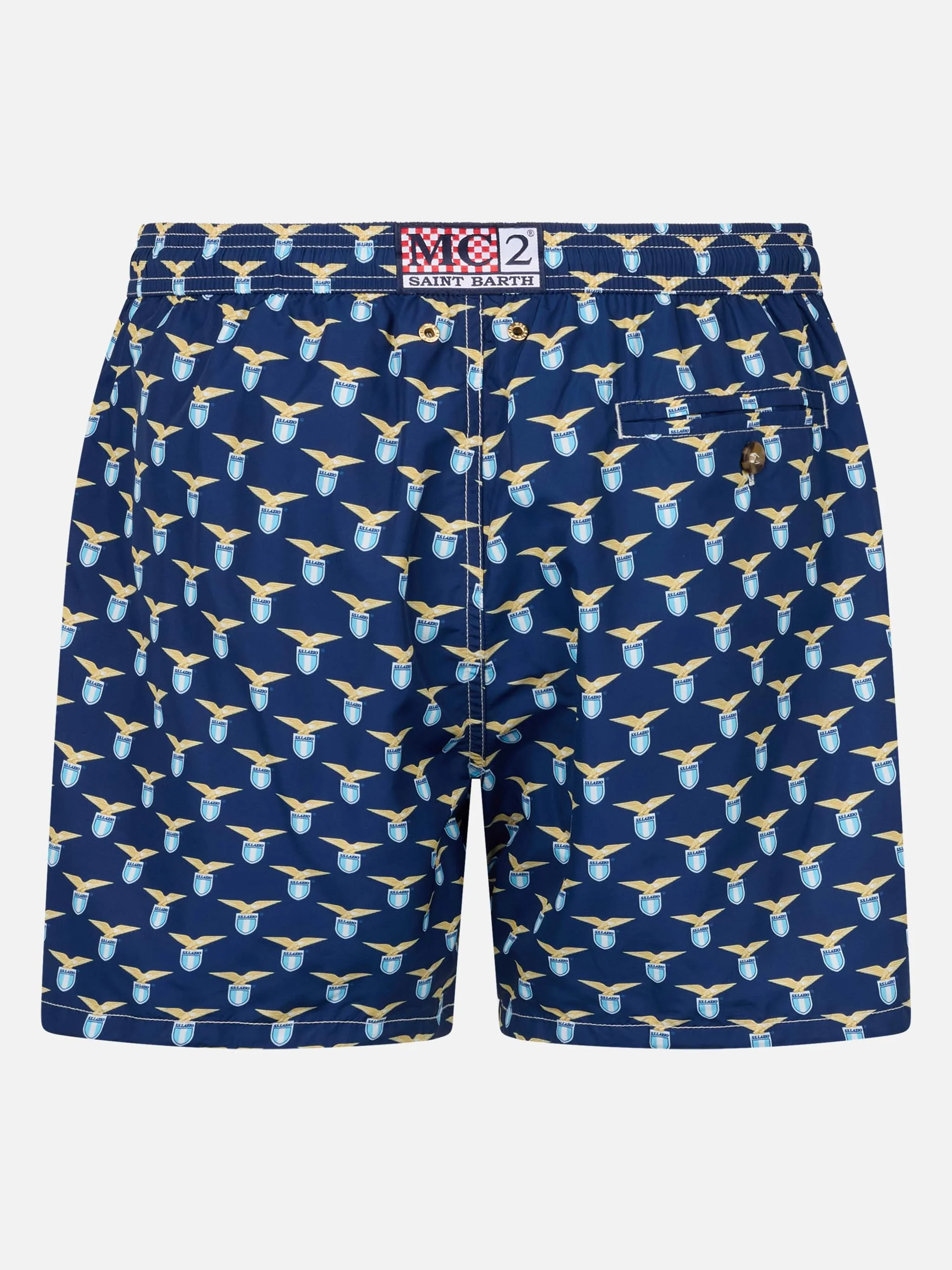 Man Lighting Mid-Length Swim Shorts | Lazio Special Edition Print & Patch | Quick Drying, 100% Recycled Polyester | Comfortable Fit | MC2 Saint Barth