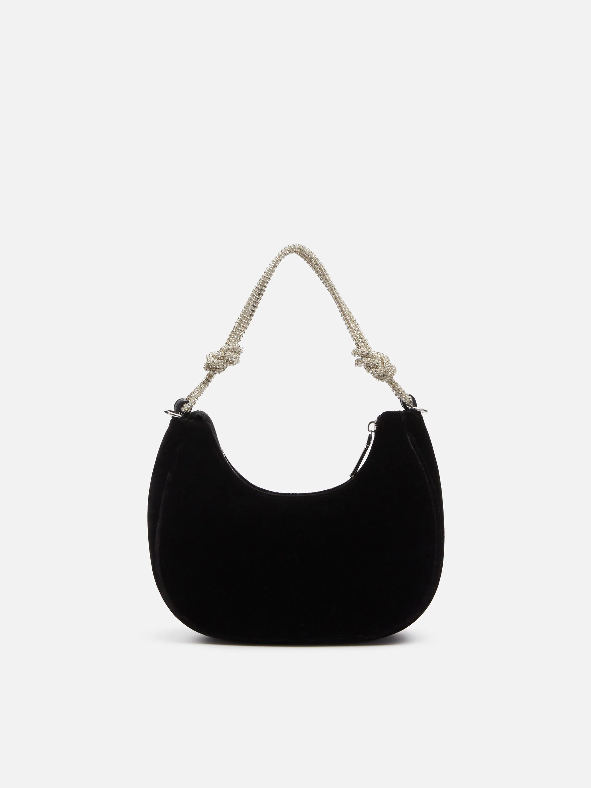 Tallulah zwarte fluwelen baguette tas met strass handvat en afneembare kettingriem | MC2 Saint Barth