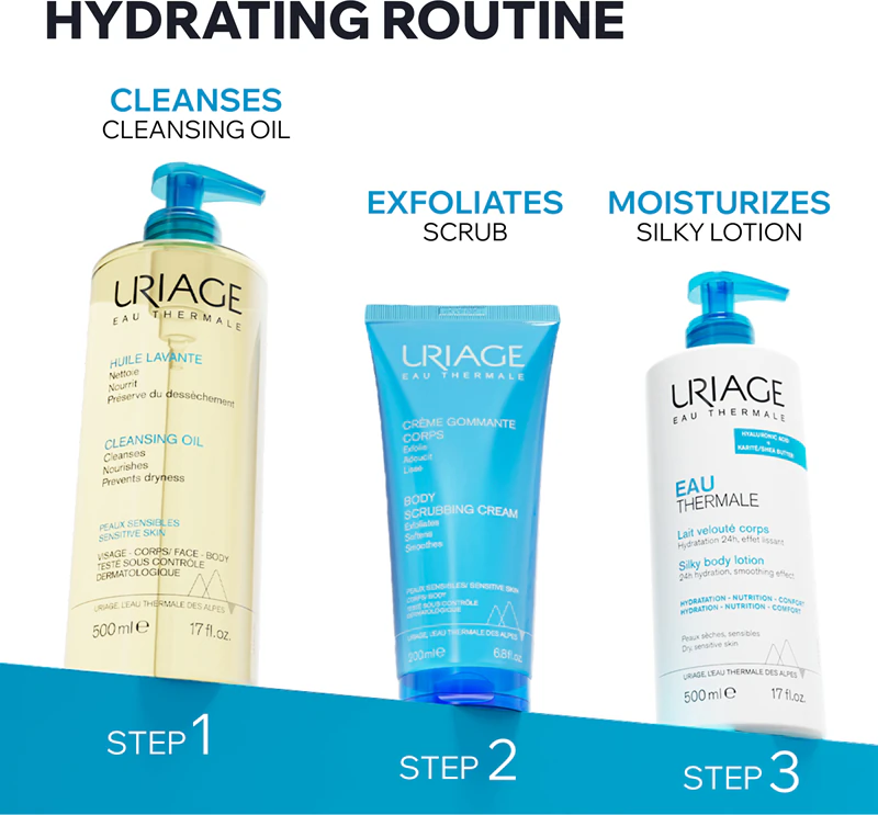 Loção Corporal Sedosa Uriage Eau Thermale, loção corporal sedosa para pele seca e sensível.