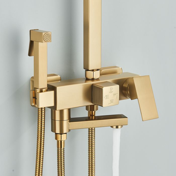 Columna de ducha de oro cepillado, conjunto de ducha de acero inoxidable con cabezal de ducha de 30 x 30 cm.