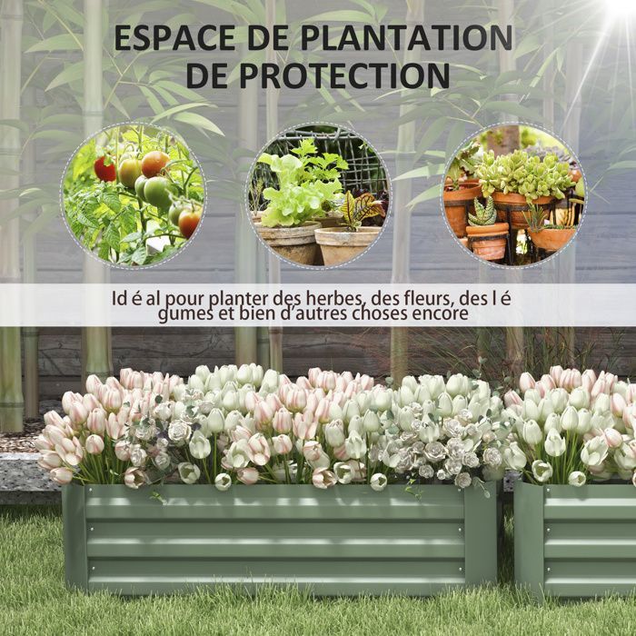 Raised garden beds - Outsunny - set of 2 corrugated steel garden beds for fruits and herbs - steel - 100x50x30cm - green
