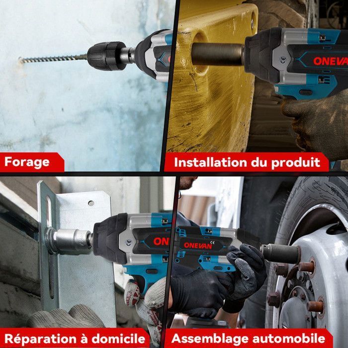 Impact wrench - ONEVAN - 1/2 inch 1000 N·m - Brushless motor - Cordless 20V - 2x3Ah + LED