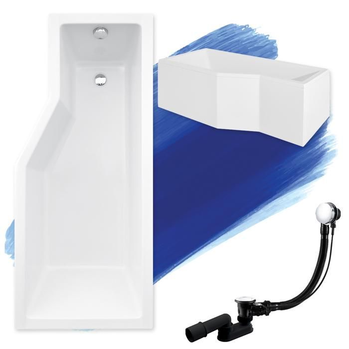 Baignoire Bain d'angle 170x75 Droite + tablier en acrylique Siphon+pieds INTEGRA