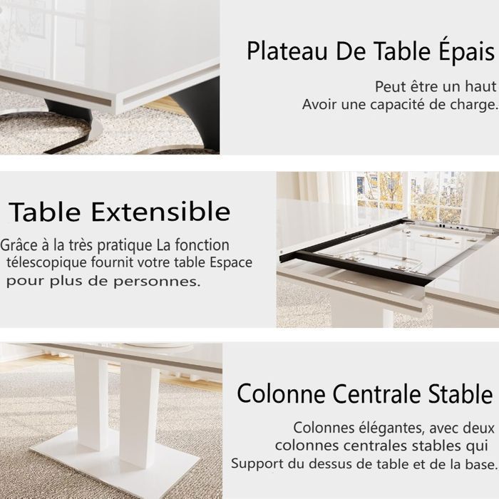JIEXI Table extensible Table à manger moderne, table de cuisine rectangulaire en MDF 160-200 cm