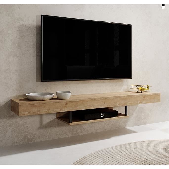 Wandgemonteerd tv-meubel | Tv-standaard voor de woonkamer | Tv-beugel | B 150 x D 29,6 x H 22 cm | Mat saffierblauw | Aydin-model