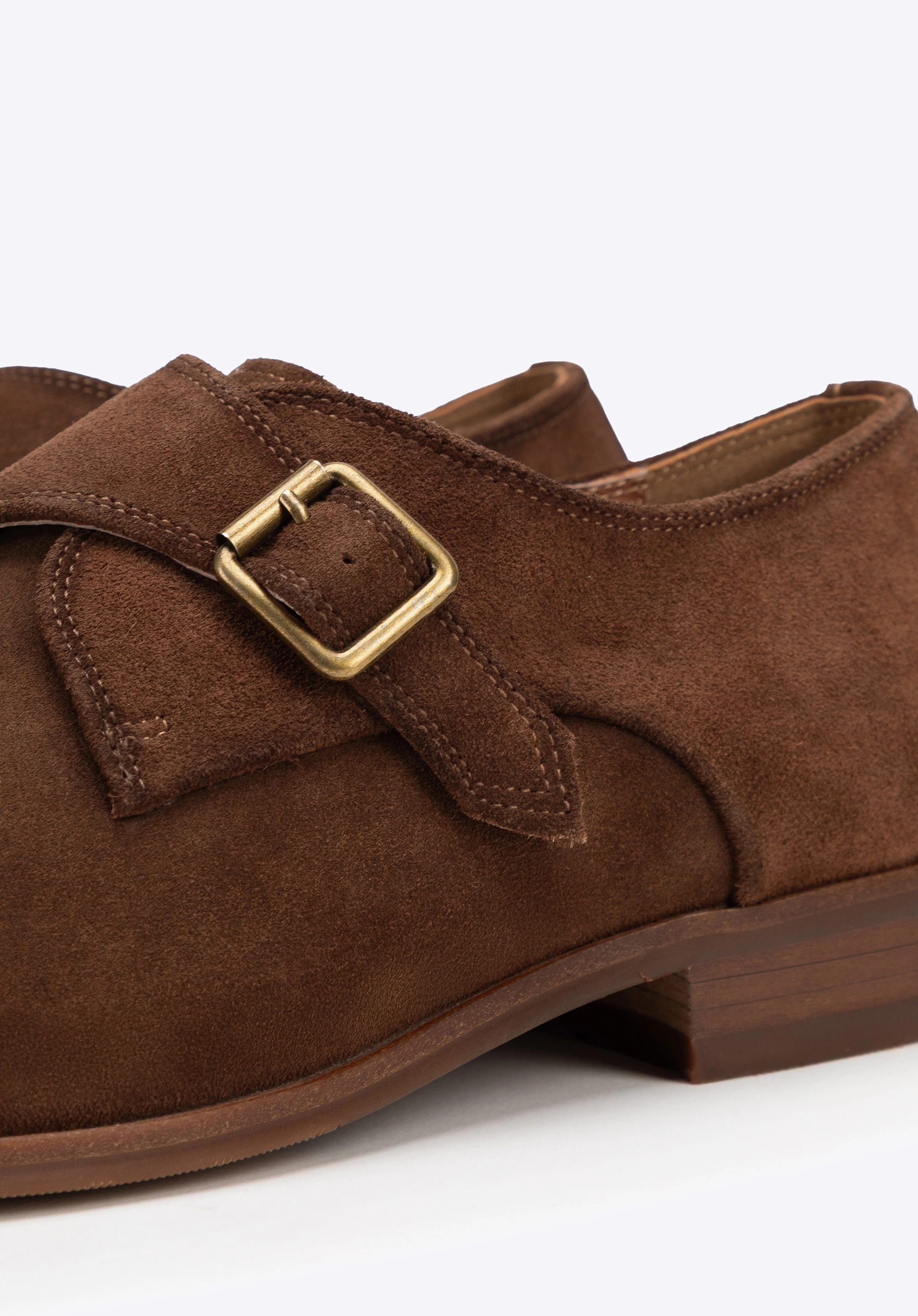 Męskie buty monki ze skóry zamszowej ciemny brąz