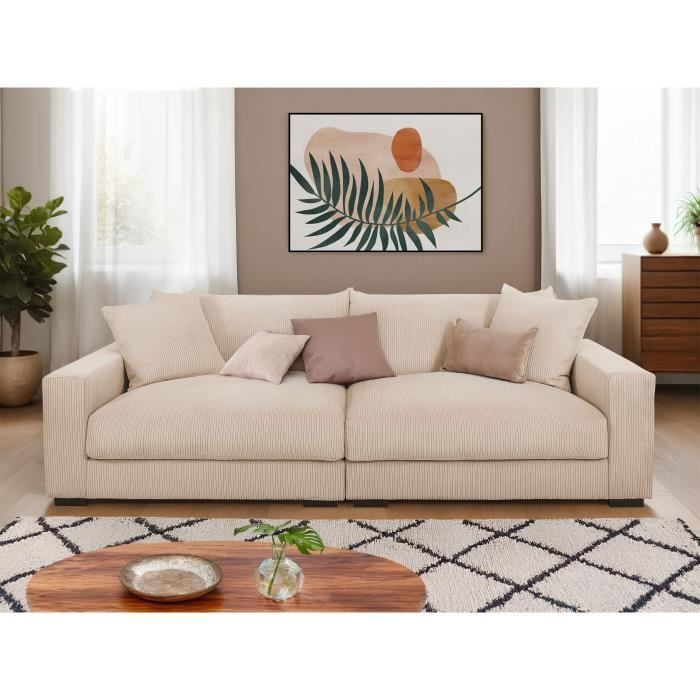 Divano fisso lineare - 4 posti - PEDRO - Velluto a coste beige - 261 x 124 x 82,5 cm