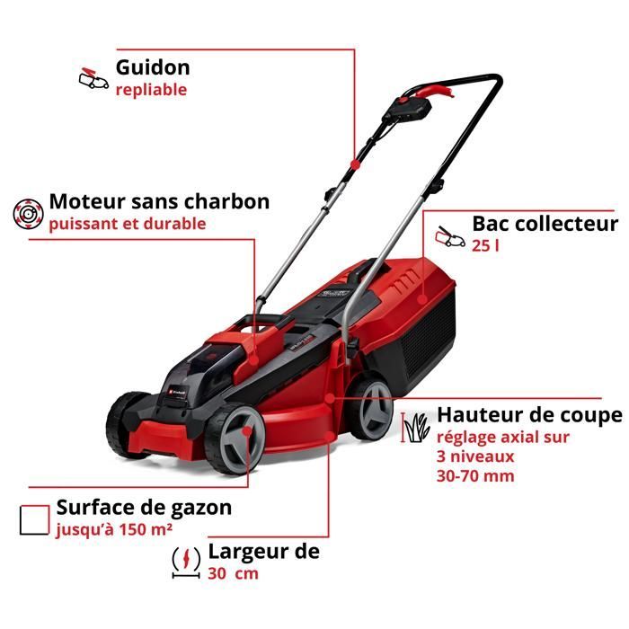 Einhell GE-CM 18/30 Li Cordless Lawnmower Kit PXC (18V, 150 m²) Supplied with 2 x 3.0 Ah Batteries and Charger