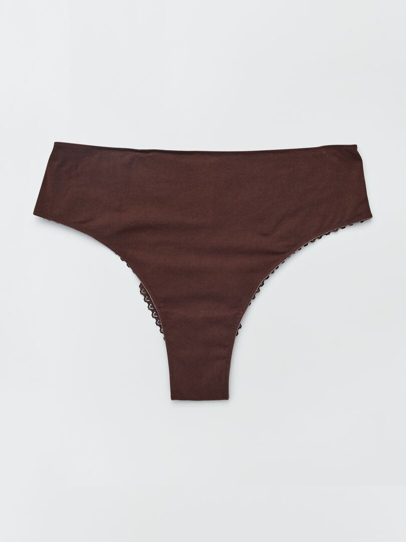 Conjunto de 2 tangas de punto y encaje - MARRÓN