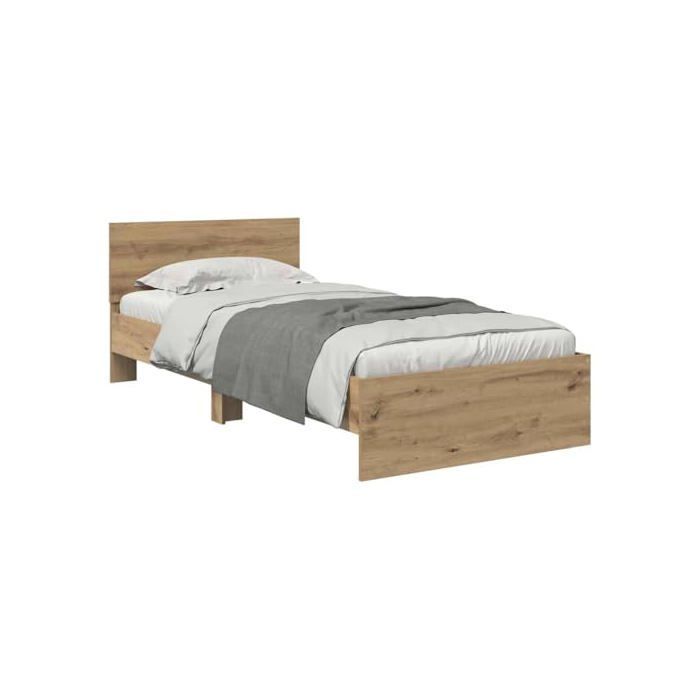 Cadre de lit en bois d'ingénierie - vidaXL - Chêne artisanal - 90x190 cm - Éclairage LED multicolore - USB