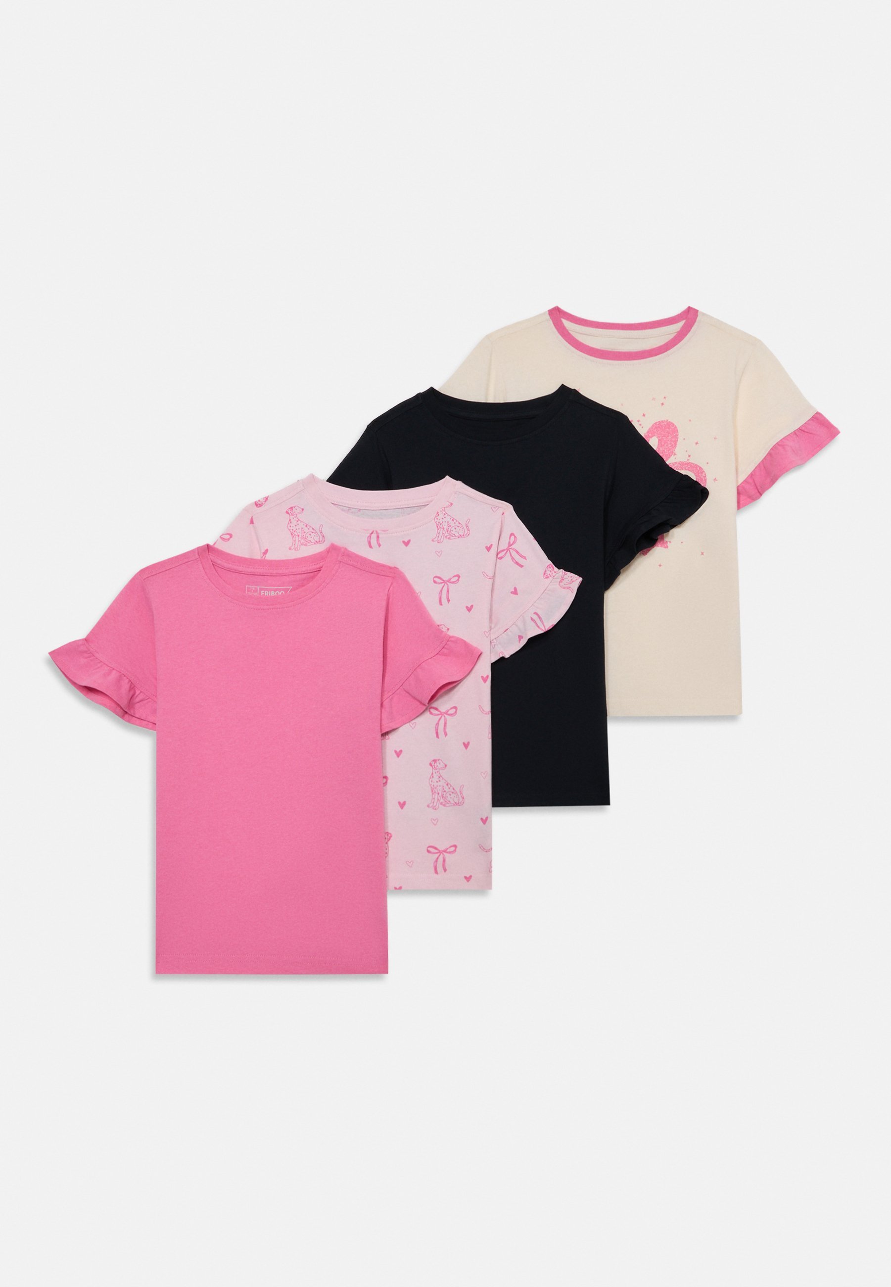 Lot de 4 t-shirts Friboo à manches volantées - T-shirts imprimés - blanc/noir/rose