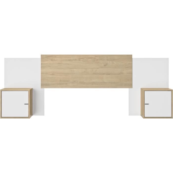 Tête de lit - ALIX - Extensible - Châtaignier naturel / Blanc - 246/226/206 x 34 x 91 cm - DIAGONE