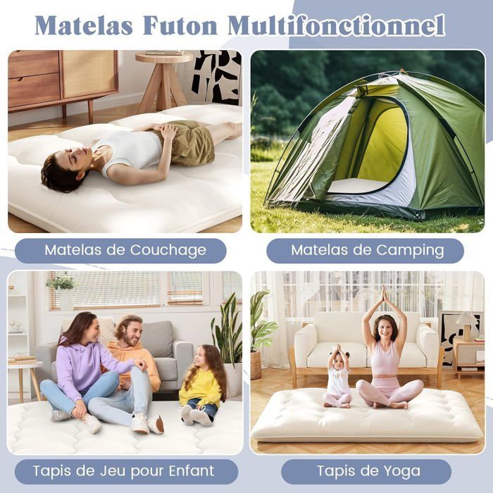 Colchón futón japonés COSTWAY 140x200CM - Cubrecolchón extraíble, colchón plegable para suelo - Hogar, autocaravana, dormitorio - Beige