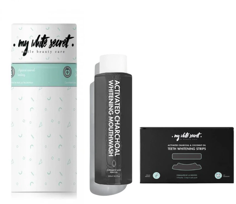 Kit de presente My White Secret com carvão ativado para cuidados dentais