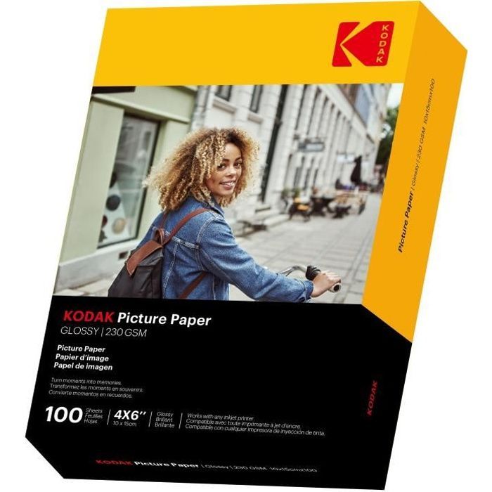 KODAK 9891164 – 100 Blatt 230 g/m² Hochglanz-Fotopapier, Format A6 (10 x 15 cm), Tintenstrahldruck