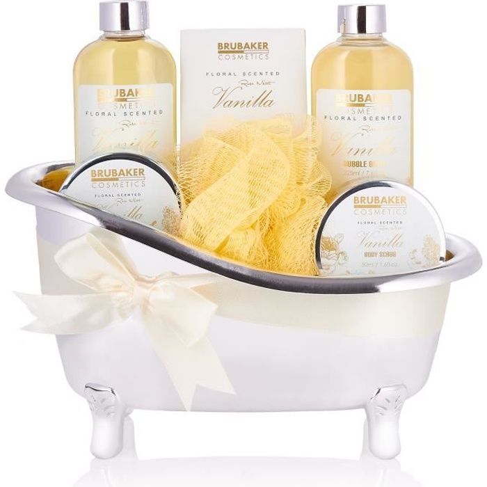 BRUBAKER Cosmetics Coffret de bain & douche - 7 pcs. - dans une baignoire décorative - Idée cadeau - Vanille
