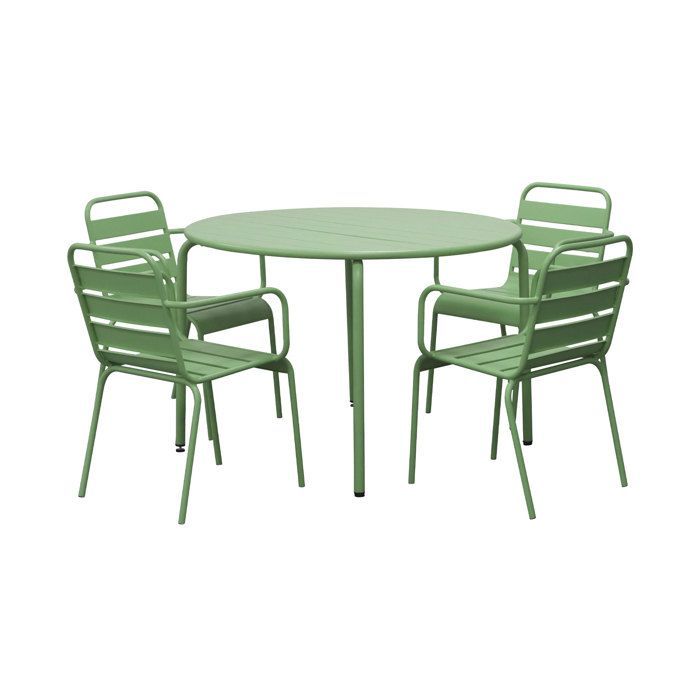 BACA 110cm Garden Table + 4 Green Metal Chairs
