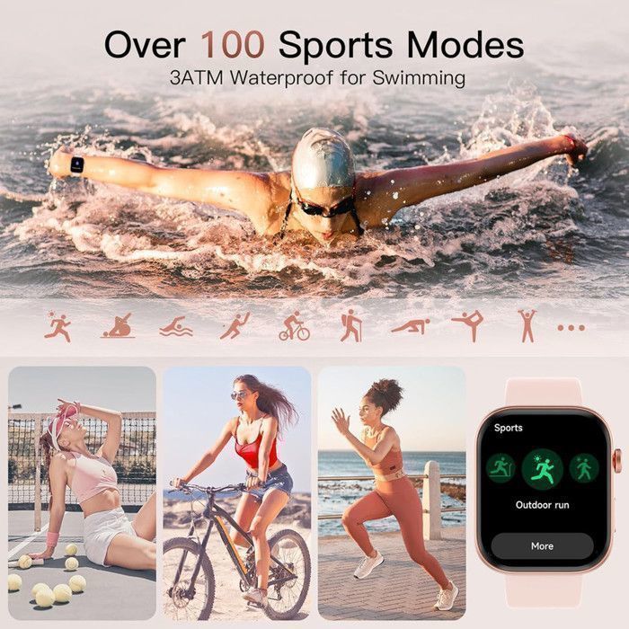 Smartwatch XtraDiTech, compatibile con Apple Watch, display AMOLED, 1,99 €, corona digitale, quinta generazione, PPG, monitoraggio della frequenza cardiaca, resistenza all'acqua fino a 3 ATM, durata della batteria di 12 giorni.