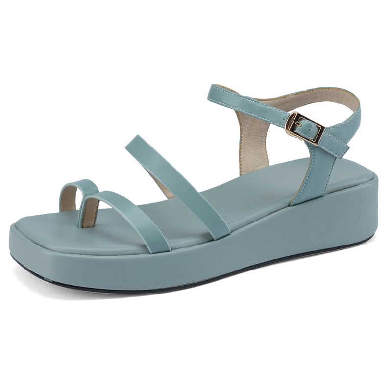 Sandali piatti con plateau e cinturino alla caviglia in vera pelle con punta a clip da donna, scarpe casual estive Sandales Femmes Sandalias Mujer