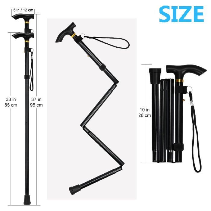 Bengala de alumínio - 1 peça, dobrável e ajustável - Adequada para homens, mulheres, idosos e caminhadas.