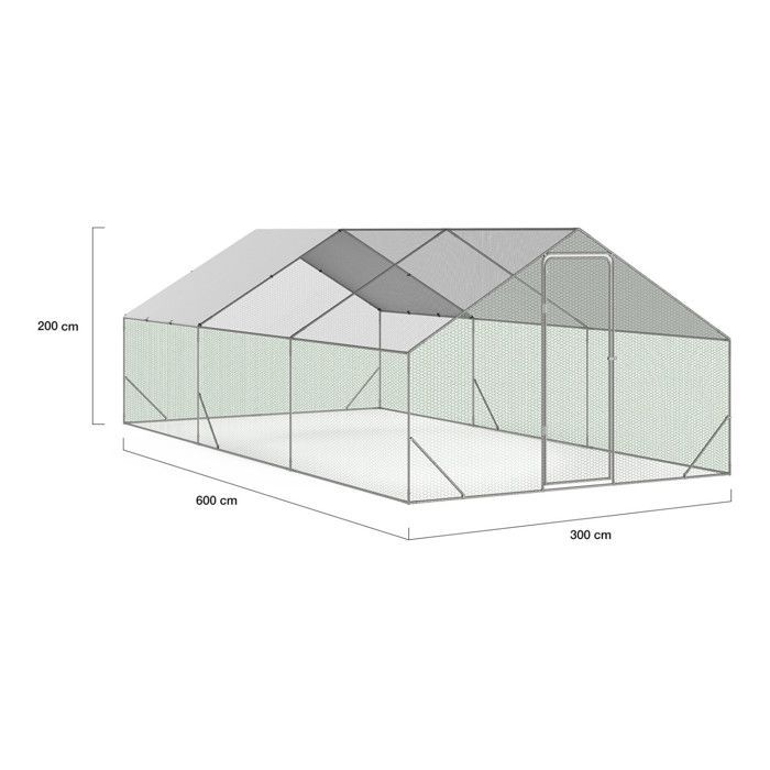 IDMARKET Kippenhok met omheining van 18 m², draadgaas, ren 6x3 m, gegalvaniseerd staal