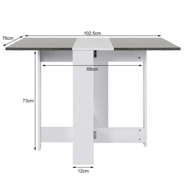 Mesa dobrável para cozinha/jantar - Branca/Concreto - Retangular - 4 lugares - Design contemporâneo