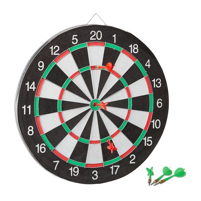 Relaxdays Dartbord X2 43 cm Wedstrijddartbord met 6 darts, zwart en wit
