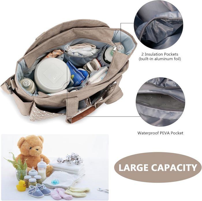 Borsa fasciatoio per neonati, 13 tasche, scomparti multipli, borsa maternità, borsa fasciatoio da viaggio con tracolla, beige