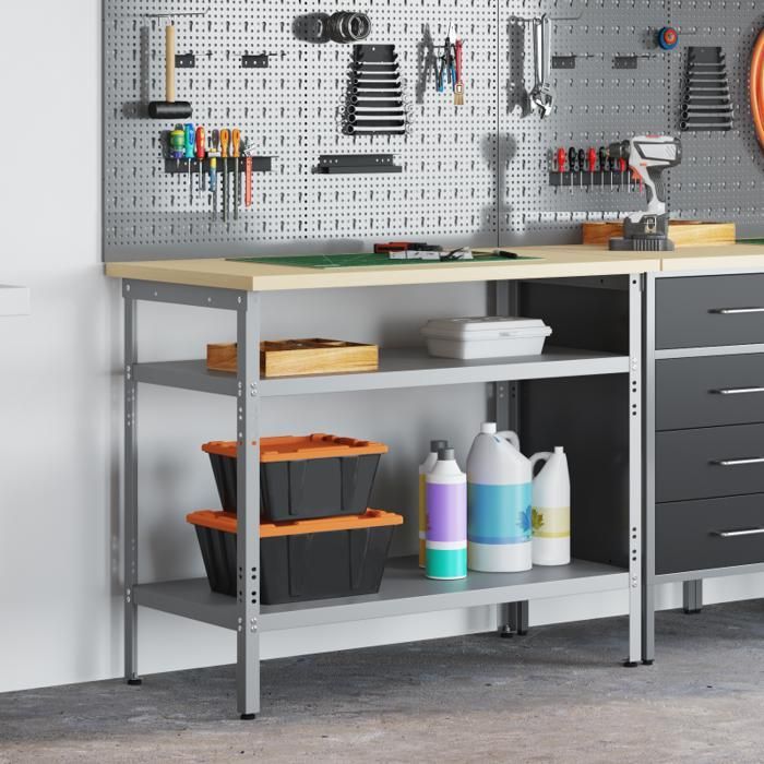 Table de travail Gris, 100x55x85 cm, fabriquée en acier et en bois d ingénierie