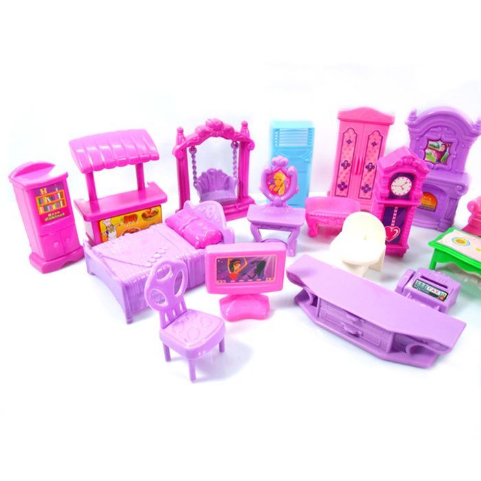 Ensemble de jeu pour maison de poupée, 22 pièces, meubles en plastique, pièces miniatures, jouets pour bébés et enfants