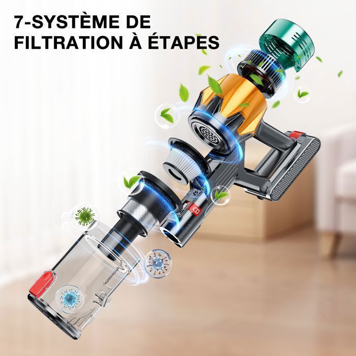 Aspirateur Balai sans Fil Vulcanterre - V22 / 650 W - Autonomie 60  Min - 65 KPa  -  Tube Pliable -  Batterie Amovible