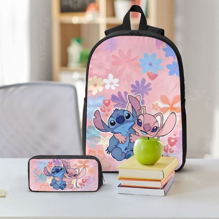 Mochila KENLUMO Stitch para niños - Set de 3 piezas (mochila, bolsa térmica para el almuerzo y estuche para lápices) - Mochila escolar