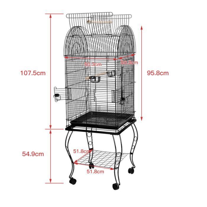 Große Vogelvoliere, fahrbarer Käfig für Kanarienvögel, Sittiche und Wellensittiche, mit 4 Futterstellen und 3 Sitzstangen, 59 x 59 x 150 cm