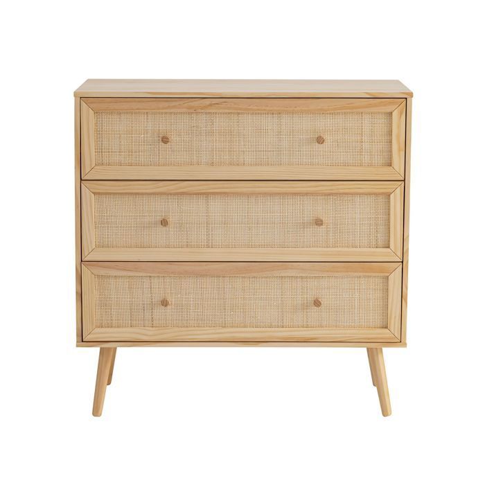 Chambre complète lit cannage enfant avec commode et chevet bois naturel ANNA 90x190 - Bois naturel - Terre de Nuit