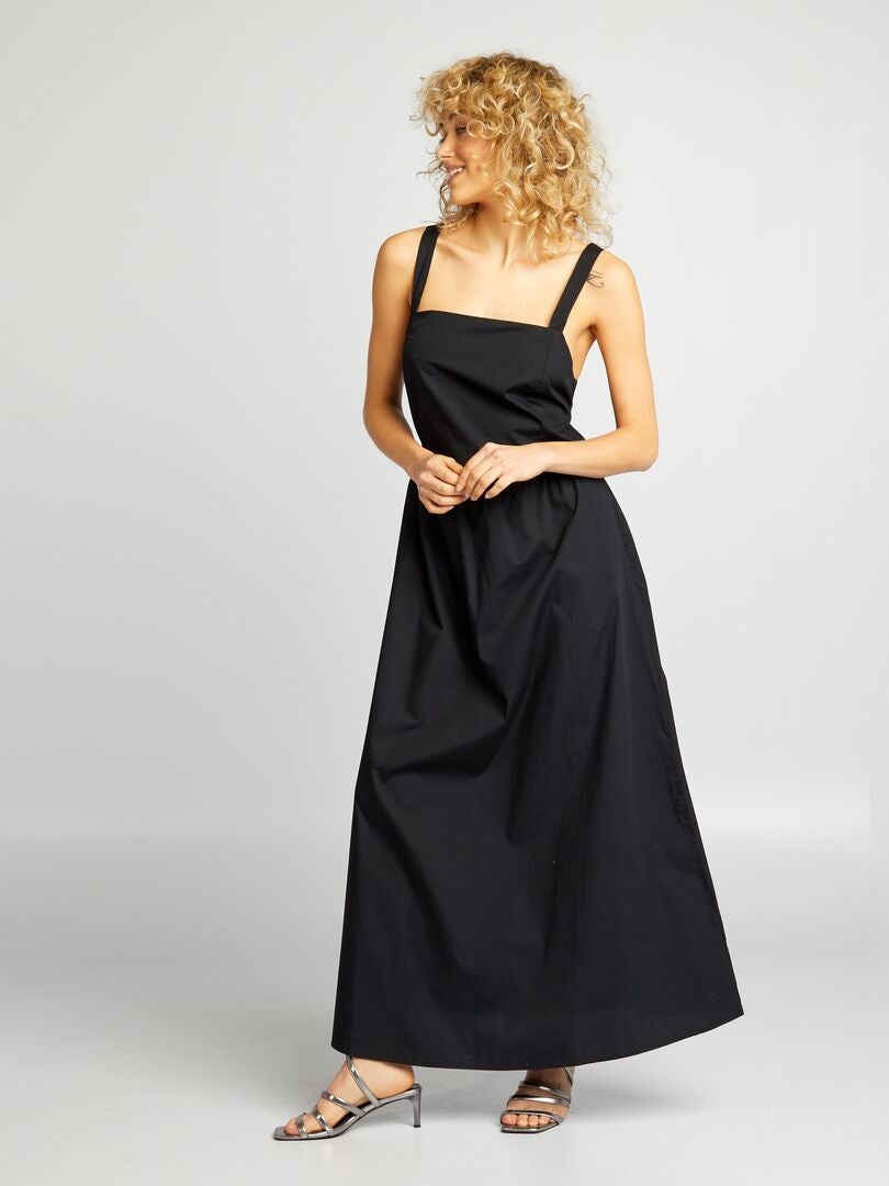 Lange poplin jurk - zwart