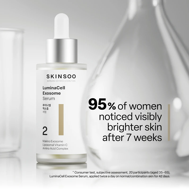 Sérum facial iluminador LuminaCell Exosome da SKINSOO