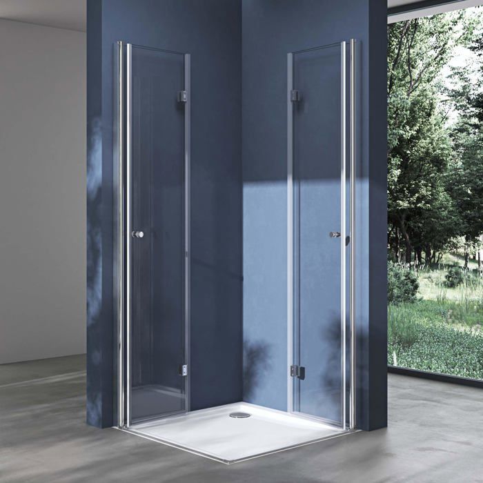 Mampara de ducha plegable doporro 120x80 Ravenna26K, diseño de puerta de ducha plegable en cristal transparente con plato de ducha