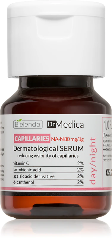 Sérum facial Bielenda Dr Medica Capillaries que fortalece os vasos sanguíneos finos e reduz a vermelhidão.