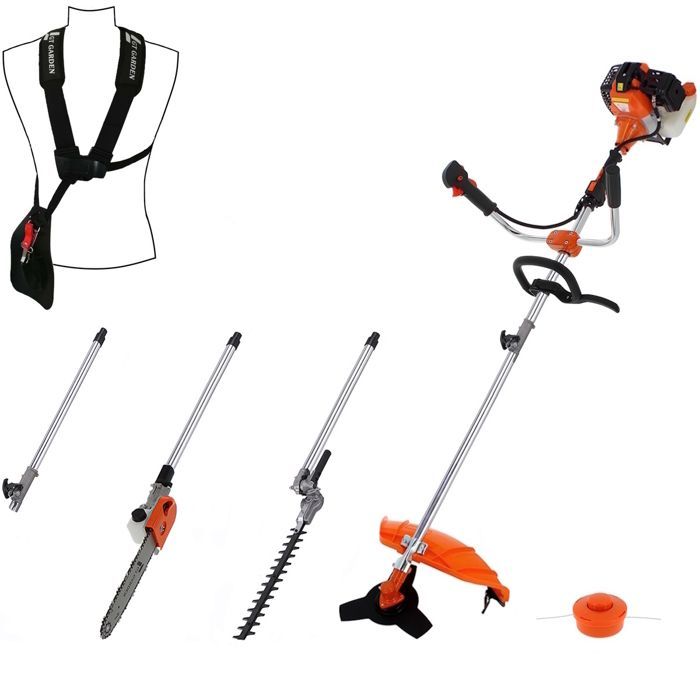 GT GARDEN - Multiherramienta de gasolina 4 en 1 con manillar: motosierra, desbrozadora, cortasetos y extensión.
