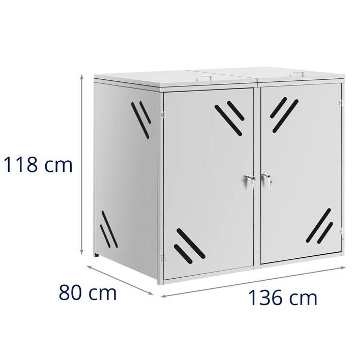 Cache-poubelle habillage abri 2 x 240 litres fentes d'aération acier inoxydable 201 argent métallisé 14_0008476