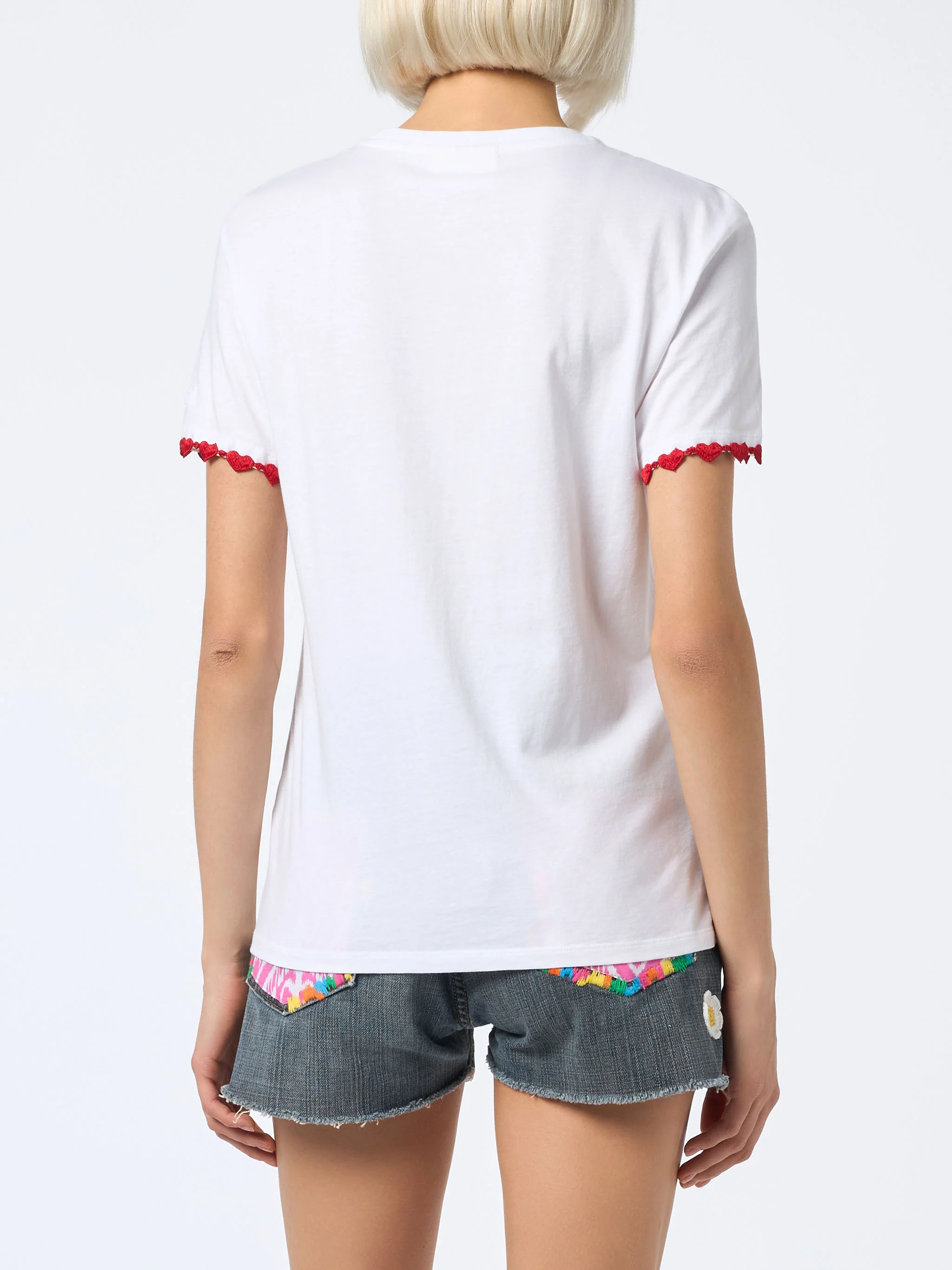 Emilie dames T-shirt met ronde hals van katoenen jersey met Stres-borduurwerk.
