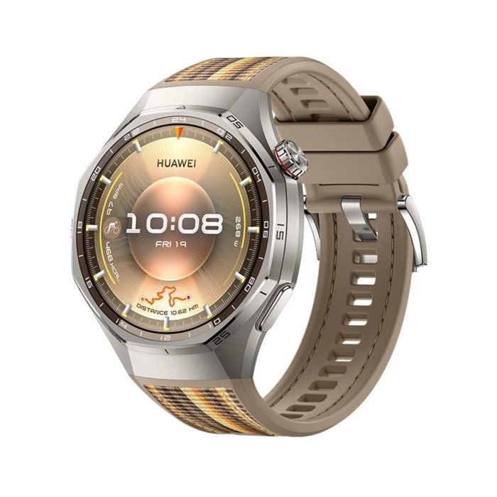 Smartwatch Huawei Watch GT6 Pro da 46 mm, in tessuto marrone.