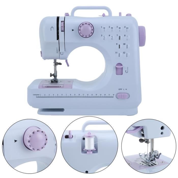 Máquina de coser electrónica para principiantes con 12 puntadas ajustables, multifuncional, portátil, con doble hilo y control de velocidad, luz LED.