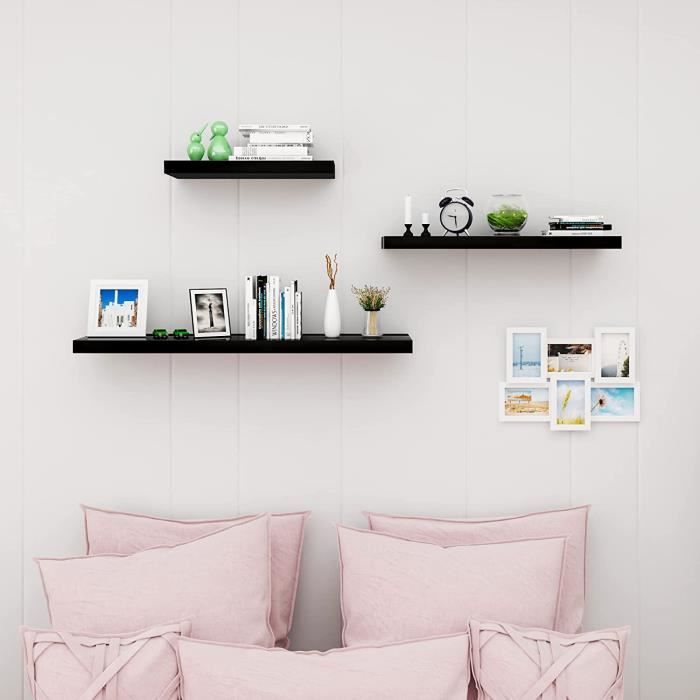 WOLTU 3 x Estante de pared, Estante de pared de panel de madera, Estante flotante, Librería, 60x22.9x3.8cm, Negro RG9478sz-3
