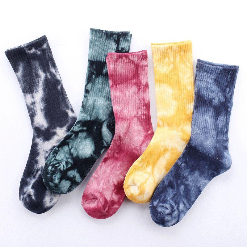 Chaussettes de skate unisexe longues, style Harajuku hip-hop, tie-dye, colorées et originales pour couples, taille 35-43.