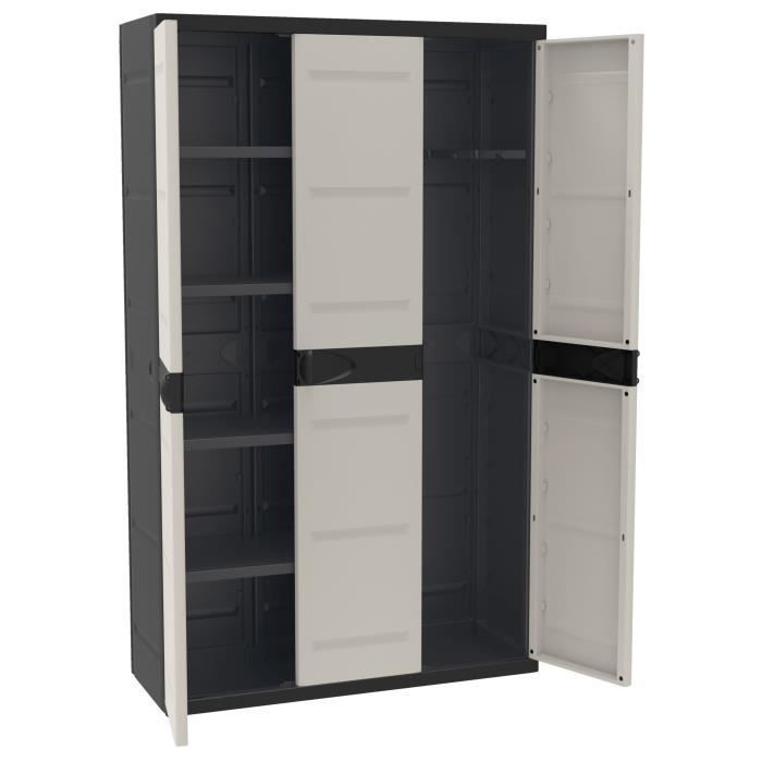 PLASTIKEN Titanium Hochschrank – 3 Türen – 105 x 44 x 176 cm – Schwarz und Beige